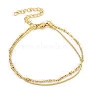 304 Stainless Steel Multi-strand Bracelets, Flat Snake Chains & Satellite Chains Bracelets for Women, Golden, 6-3/8 inch(16.1cm)(BJEW-R315-02G)