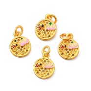 Alloy Enamel Charms, with Jump Ring, Lead Free & Cadmium Free, Flat Round with Fish & Flower Charm, Matte Gold Color, 14x11x3mm, Hole: 3mm, Jump Ring: 5.5x1mm(ENAM-K067-71MG)