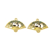 Golden Plated Alloy Enamel Connector Charms, Fan with Panda Links, Cadmium Free & Lead Free, Dark Green, 21x31x1mm, Hole: 1.8mm and 1.4mm(ENAM-Z017-15G-02)