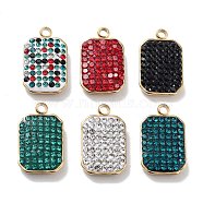 Ion Plating(IP) Golden 304 Stainless Steel Rhinestone Pendants, with Enamel, Rectangle Charms, Mixed Color, 17x10x3mm, Hole: 1.6mm(STAS-P339-05G)
