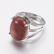 Synthetic Red Jasper Wide Band Finger Rings, with Brass Ring Findings, Oval, 18mm(RJEW-K224-A03)