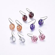 304 Stainless Steel Dangle Earrings, with Cubic Zirconia, Mixed Color, 25x14x10mm, Pin: 0.8mm(EJEW-H365-14MM)