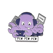 Game Pew Pew Pew Word Enamel Pin, Octopus Play Computer Alloy Enamel Brooch for Backpack Clothes, Electrophoresis Black, Lilac, 23x30.5x10.5mm, Pin: 1mm(JEWB-O007-B01)