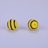 Printed Round with Stripe Pattern Silicone Focal Beads, Yellow, 15x15mm, Hole: 2mm(SI-JX0056A-140)