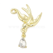 Alloy Pendants with Rhinestone, Rack Plating, Cadmium Free & Nickel Free & Lead Free, Swallow Shape, Golden, 20x17.5x4.5mm, Hole: 1.6mm(PALLOY-R151-62G)