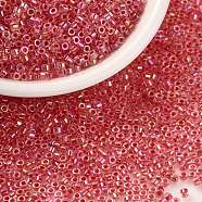 Cylinder Seed Beads, Uniform Size, Transparent Colours Rainbow, FireBrick, 2x1.3~1.5mm, Hole: 0.8~1mm, about 888pcs/10g(X-SEED-H001-A02)