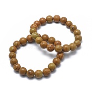 Natural Wood Lace Stone Bead Stretch Bracelets, Round, 2 inch~2-1/8 inch(5.2~5.5cm), Bead: 10mm(BJEW-K212-C-041)