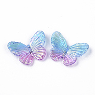 Electroplate Transparent Acrylic Pendants, Two Tone, Butterfly, Deep Sky Blue, 31.5x41x4.5mm, Hole: 1.2mm(X-PACR-T009-001C)