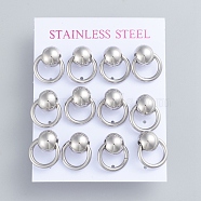 304 Stainless Steel Dangle Stud Earrings, with Ear Nuts, Ball with Ring, Stainless Steel Color, 17x14mm, Pin: 0.7mm, 6pairs/card(EJEW-F246-01P)