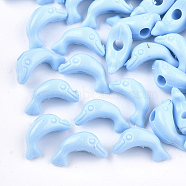 Opaque Acrylic Beads, Dolphin, Sky Blue, 7.5~8x14.5x7mm, Hole: 2.5mm, about 1200pcs/500g(SACR-T344-07A)