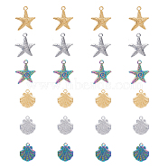 24Pcs 6 Style 304 Stainless Steel Pendants, Shell & Starfish Shape, Mixed Color, 17.5~23x15~20x2.5~3mm, Hole: 2mm, 4pcs/style(STAS-DC0013-18)