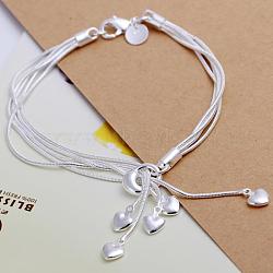 Latest Design Brass Heart Charm Bracelets For Women, with Lobster Clasps, Silver Color Plated, 7-7/8 inch(20cm)(BJEW-BB12475)