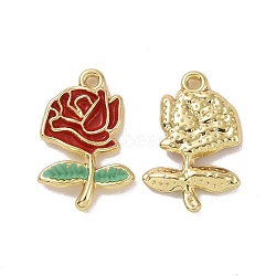 Rack Plating Alloy Enamel Pendants, Light Gold Tone Flower/Rose Charms, Red, 22x14x2.5mm, Hole: 1.5mm(PALLOY-O109-14LG-03)