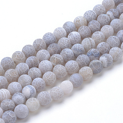 Natural & Dyed Crackle Agate Bead Strands, Frosted Style, Round, Light Grey, 10mm, Hole: 1.2mm, about 37~40pcs/strand, 14.9~15.1 inch(38~38.5cm)(G-T056-10mm-02)