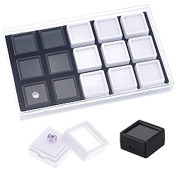 15Pcs Square Acrylic Loose Diamond Storage Boxes, Gemstone Display Case with Clear Window and Sponge inside, 9 White and 6 Black, Mixed Color, 18x11x2.5cm, Box: 29x29x16mm(CON-WH0095-69)