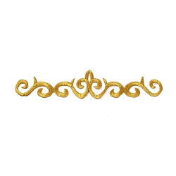 Polyester Computerized Embroidered Cloth Patch, Adhesive/Sew on Patches, Costume Accessories, Floral Pattern, Gold, 183x37x1mm(EMBR-WH0001-11)