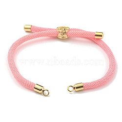 Nylon Cords Bracelet Makings Fit for Connector Charms, with Golden Brass Tree Slider Beads, Long-Lasting Plated, Pink, 8-5/8 inch(22cm), Hole: 1.9mm(AJEW-P116-01G-06)