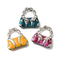 Brass Enamel Pendants, Platinum, Bag Charm, Mixed Color, 16.5x17x2.5mm, Hole: 6.5x8mm(FIND-C065-21P)