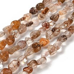 Natural Rutilated Quartz Beads Strands, Nuggets, Tumbled Stone, 7~13x4.5~10x4.5~10mm, Hole: 1.2mm, about 44~46pcs/strand, 15.08~16.14 inch(38.3~41cm)(G-P497-01E-78)