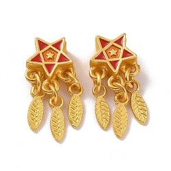 Alloy Pendants, with Enamel, Star and Feather, Matte Gold Color, Red, 23mm, Hole: 3mm(ENAM-L039-06MG-01)