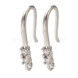 Rack Plating Brass Micro Pave Clear Cubic Zirconia Earring Hooks, Ear Wire, Long-Lasting Plated, Lead Free & Cadmium Free, Platinum, 19x9.5x2.5mm, Hole: 1.2mm, Pin: 1mm(KK-A231-04P)