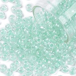 6/0 Glass Seed Beads, Transparent Inside Colours Luster, Round Hole, Round, Light Cyan, 6/0, 4~5x2.5~4.5mm, Hole: 1.2mm, about 4500pcs/bag(SEED-A015-4mm-2213)
