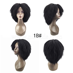 Explosive Head Wig, African Wig Female Short Hair Fluffy, High Temperature Heat Resistant Fiber Wigs, Short & Curly, Black, 15.7inches(40cm)(OHAR-G008-01)