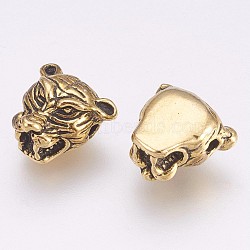 Tibetan Style Alloy Beads, Tiger Head, Antique Golden, 12x12.5x8mm, Hole: 2mm(PALLOY-K234-06AG)