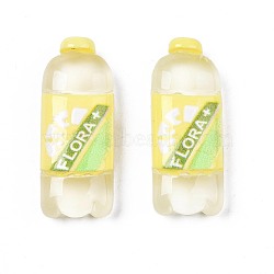 Translucence Resin Cabochons, Bottle with Word Flora, Champagne Yellow, 27.5~28x10.5~11x6.5mm(CRES-N024-70)