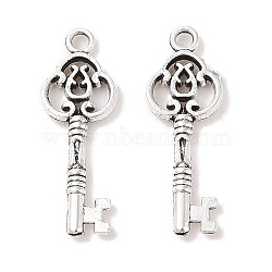 Tibetan Style Alloy Skeleton Key Pendants, Cadmium Free & Lead Free, Antique Silver, 28.3x10x2.5mm, Hole: 2mm(X-TIBEP-Q043-014-RS)