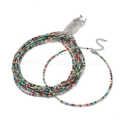 Faceted Rondelle Glass Beaded Necklace for Women, with Alloy Clasps, Colorful, 16.14 inch(41cm), 3mm(NJEW-M208-01E)