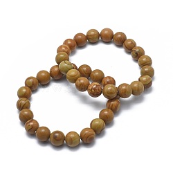 Natural Wood Lace Stone Bead Stretch Bracelets, Round, Inner Diameter: 2 inch~2-1/8 inch(5.2~5.5cm), Bead: 10mm(BJEW-K212-C-041)