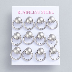 Tarnish Resistant 304 Stainless Steel Dangle Stud Earrings, with Ear Nuts, Ball with Ring, Stainless Steel Color, 17x14mm, Pin: 0.7mm, 6pairs/card(EJEW-F246-01P)