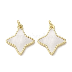 Brass Pave Shell Pendants, Star Charms, Real 18K Gold Plated, 20x17x2mm, Hole: 3.4mm(KK-I708-11A-G)