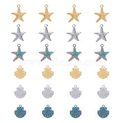 24Pcs 6 Style 304 Stainless Steel Pendants, Shell & Starfish Shape, Mixed Color, 17.5~23x15~20x2.5~3mm, Hole: 2mm, 4pcs/style(STAS-DC0013-18)