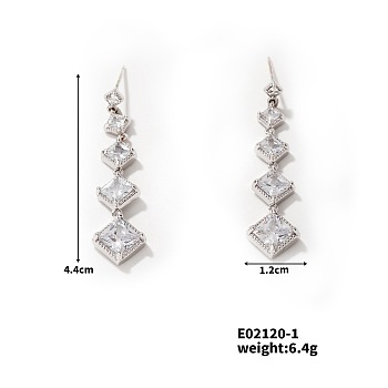 Geometric Cube Stud Earrings with Full Rhinestone Design, European and American Style, Platinum, 44mm