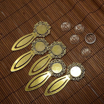 18mm Clear Domed Glass Cabochon Cover for Antique Golden DIY Alloy Portrait Bookmark Making, Cadmium Free & Nickel Free & Lead Free, Bookmark Cabochon Settings: 79x30mm, Tray: 18mm