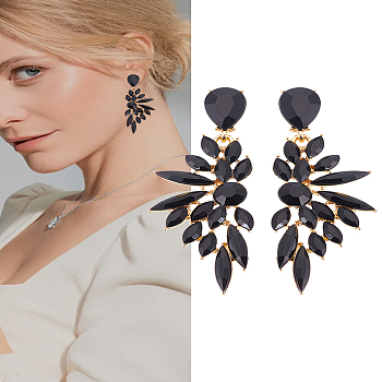 1 Pair Resin Wing Dangle Stud Earrings, Alloy Long Drop Earrings, Left and Right, Black, 67x24mm