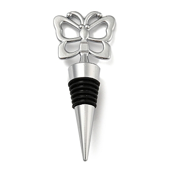 Alloy Red Wine Stopper, Silicone Bottle Stopper, Butterfly, Platinum, 106x42x21mm