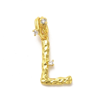 Rack Plating Brass Micro Pave Cubic Zirconia European Dangle Charms, Large Hole Letter Pendant, Real 18K Gold Plated, Long-Lasting Plated, Cadmium Free & Lead Free, Letter L, 26.5mm, Charm: 18x11x2mm, Hole: 4x2.5mm