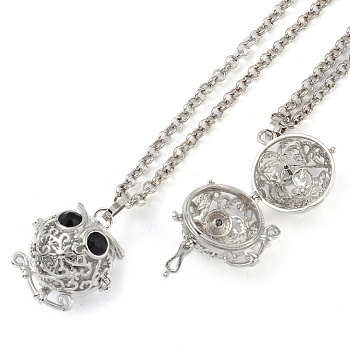 Brass with Rhinestone Pendant Necklaces, Iron Rolo Chains, Owl, Platinum, 32.28 inch(820mm)