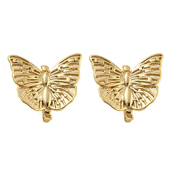 Rack Plating Brass Earring Hooks, Ear Wire with Loops, Cadmium Free & Lead Free, Butterfly, Real 24K Gold Plated, 10.5x13mm, Hole: 1.5mm