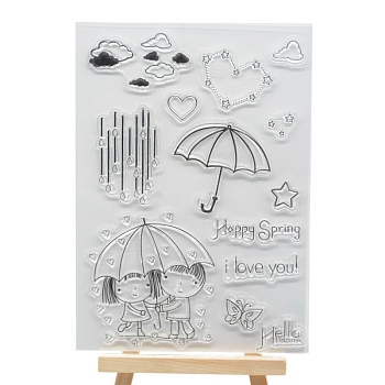 Umbrella Plastic Stamps, for DIY Scrapbooking, Photo Album Decorative, Cards Making, Clear, 160x110mm