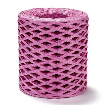 Raffia Ribbon, Packing Paper String, for Gift Wrapping, Party Decor, Craft Weaving, Fuchsia, 3~4mm, about 200m/roll