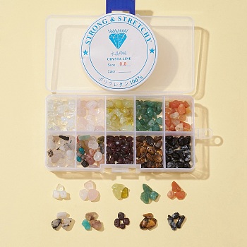 DIY Jewelry Making Kits, Including 80G Natural & Synthetic Gemstone Chip Beads and 1 Roll Elastic Crystal Thread, 4~8x3~9mm, Hole: 0.8mm