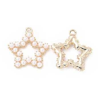 Alloy Pendants, with ABS Imitation Pearl Beads, Star Charm, Light Gold, 29x27.5x4.5mm, Hole: 2.8mm