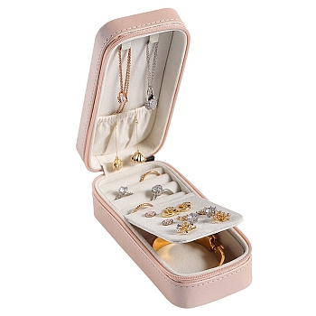 Mini PU Leather Jewelry Set Zipper Box, Travel Portable Jewelry Organizer Case for Earrings, Necklaces, Rings, Pink, 15x6.5x4.8cm