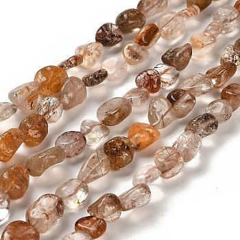 Natural Rutilated Quartz Beads Strands, Nuggets, Tumbled Stone, 7~13x4.5~10x4.5~10mm, Hole: 1.2mm, about 44~46pcs/strand, 15.08~16.14 inch(38.3~41cm)