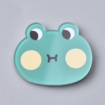 Acrylic Safety Brooches, with Iron Pin, Frog, Light Sea Green, 32x38x8.5mm, Pin: 0.8mm