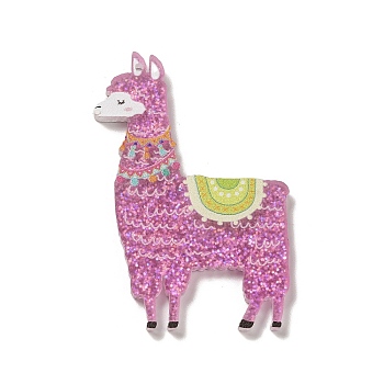 Acrylic Pendants, Alpaca, Pink, 51.5x34.5x1.4mm, Hole: 2.5mm
